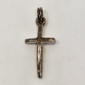 Sterling Silver 925 Small Cross Pendant Signed 925 TH Religious Petite Jewelry